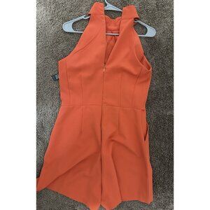 New York & Company Women’s Orange Pocketed Halter Top Romper Size Medium